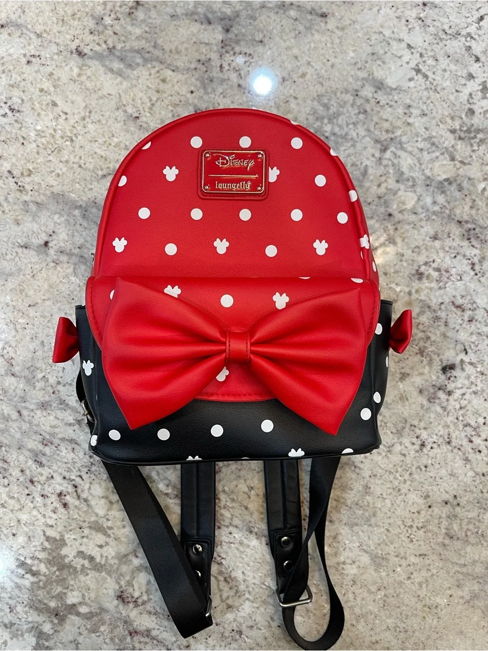 Disney Loungefly Red, Black & White Minnie Mouse Polka Dot Bow Kids Backpack